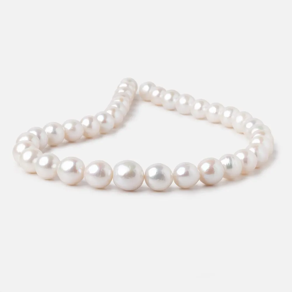 10-12.5mm White Off Round Freshwater Pearls 16 inch 34 Beads AA