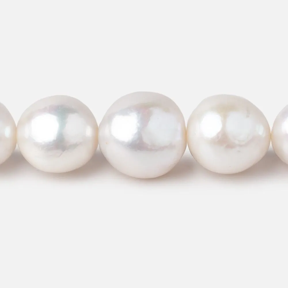 10-12.5mm White Off Round Freshwater Pearls 16 inch 34 Beads AA