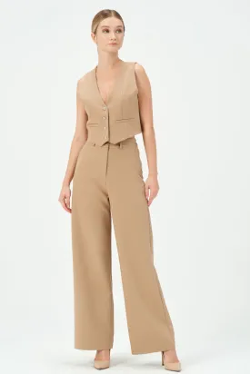 135-Grace Wide Leg Pants Beige