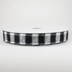 1.5" Brushed Buffalo Plaid Ribbon: Black & White (50 Yards)