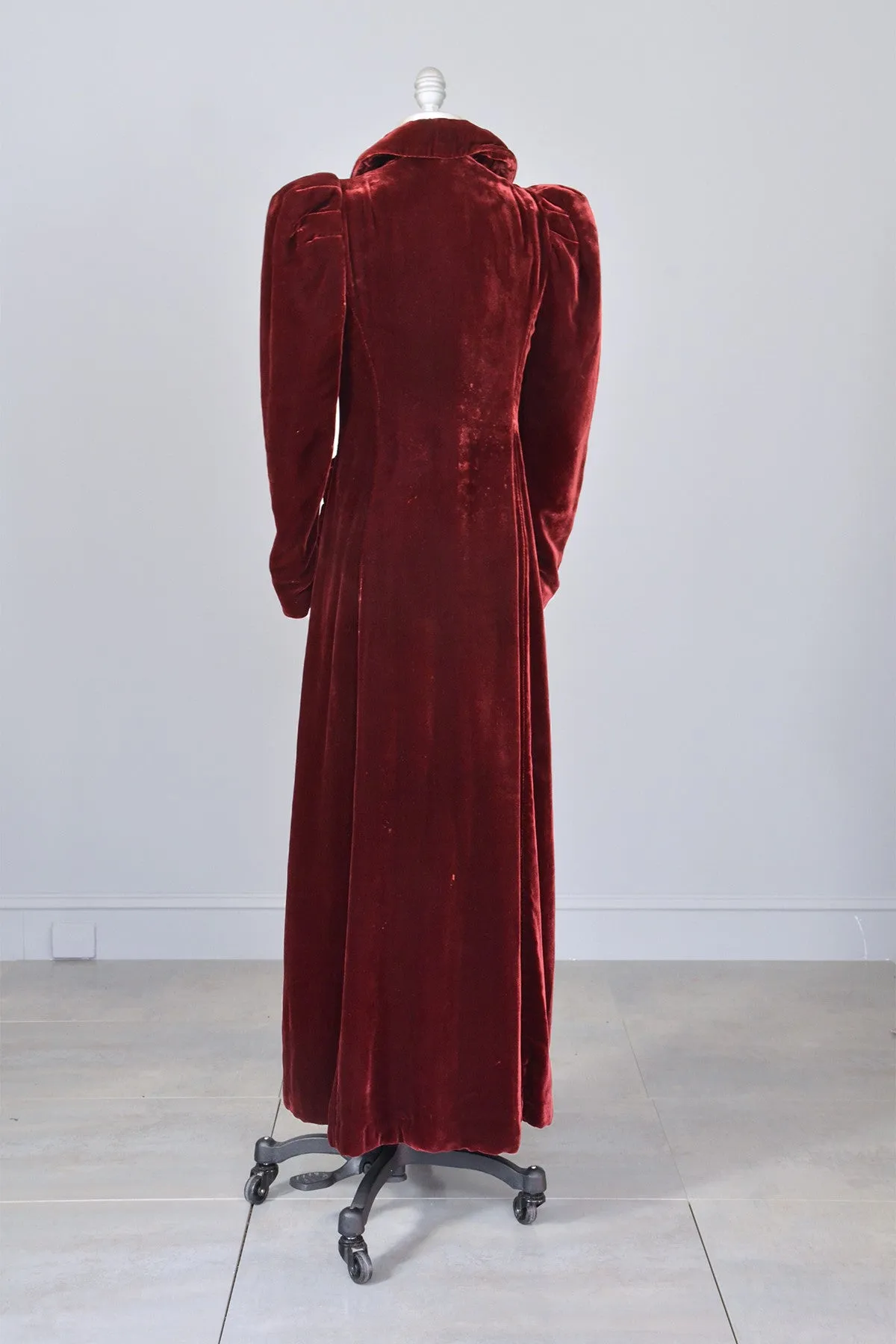 1930s 40s Merlot Velvet Maxi Vintage Evening Dress Coat