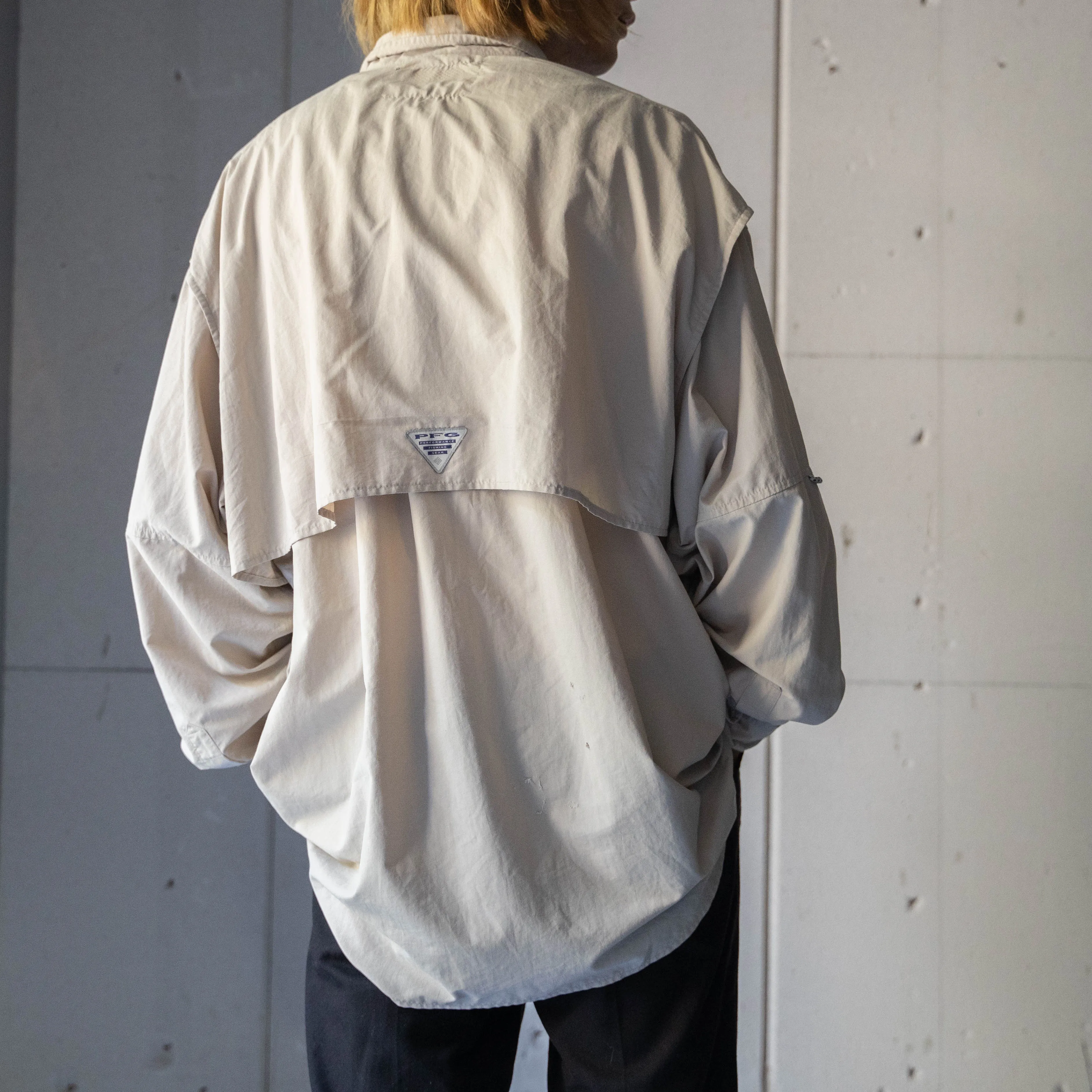 1990-2000s Columbia light beige color fishing shirt　