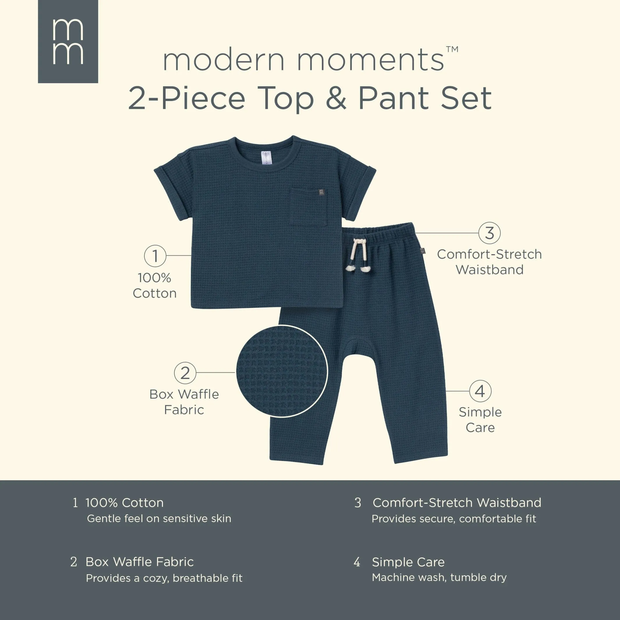 2-Piece Infant & Toddler Boys Navy Pants and Shirt Set