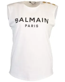 3 Button Balmain Printed Tank Top - Gab Blanc