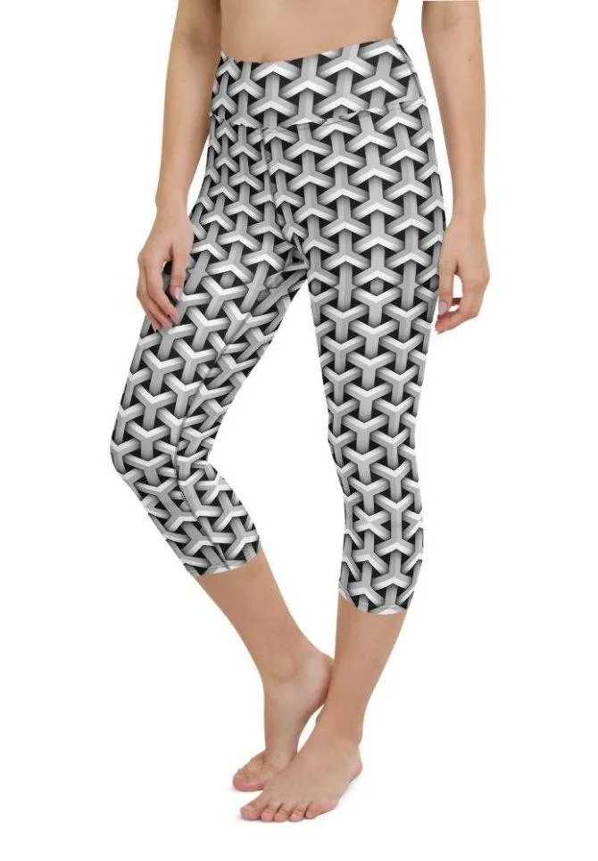 3D Woven Metallic Print Yoga Capris