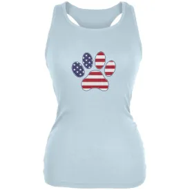 4th of July Patriotic Dog Paw Pale Blue Juniors Soft Tank Top