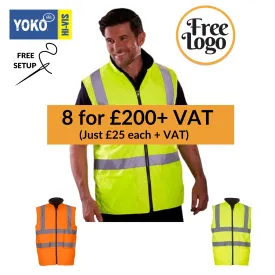 8 For £200 Yoko Hi-Vis Reversible Fleece Bodywarmer Bundle Deal