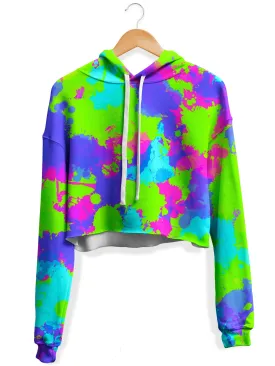 90s Neon Paint Splatter Fleece Crop Hoodie