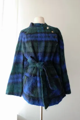 Adorable 1960's Blue and Green Plaid Mohair Made in Scotland Cape / OS