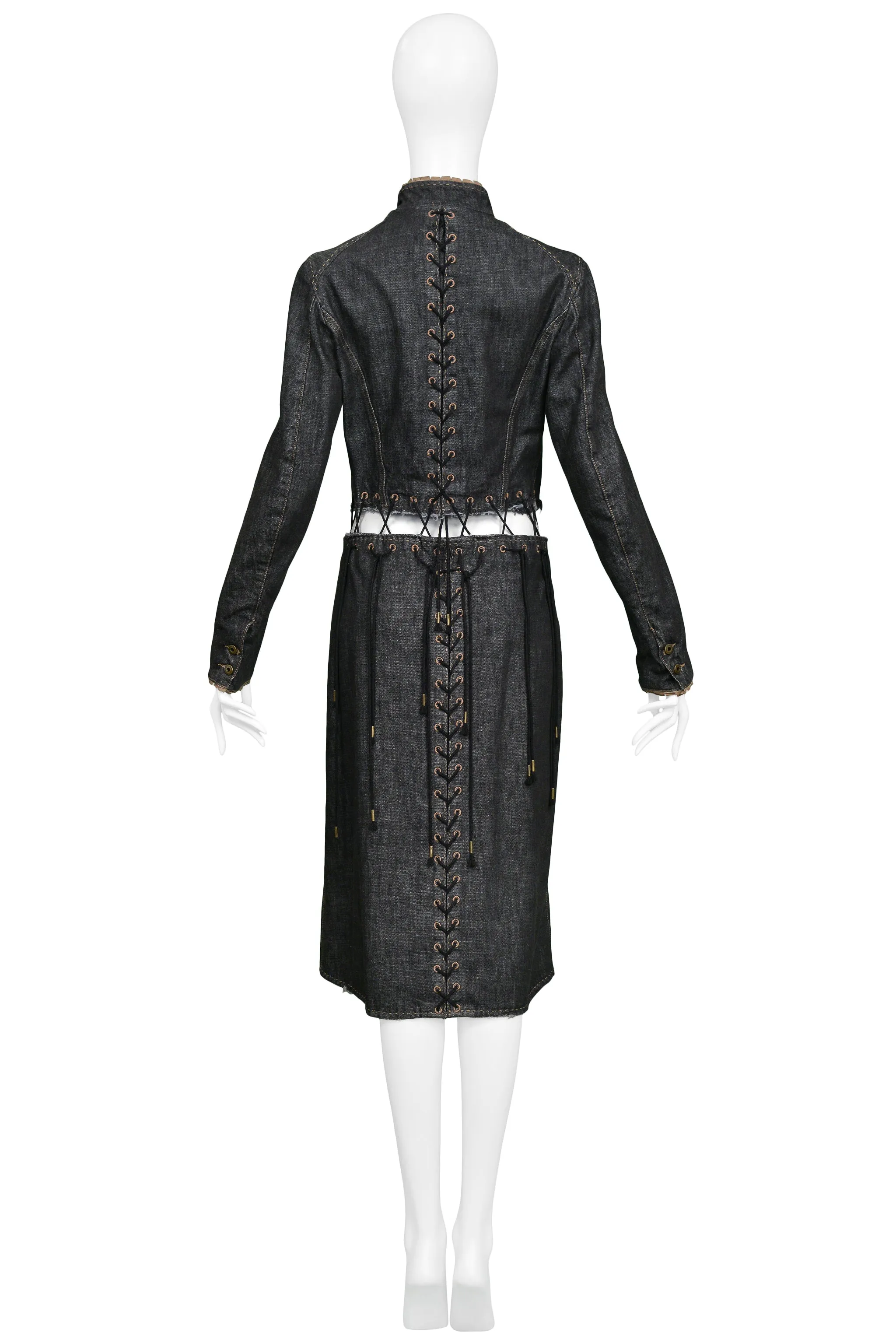 Alexander McQueen Irere 2003 Black Denim Coat with Laces