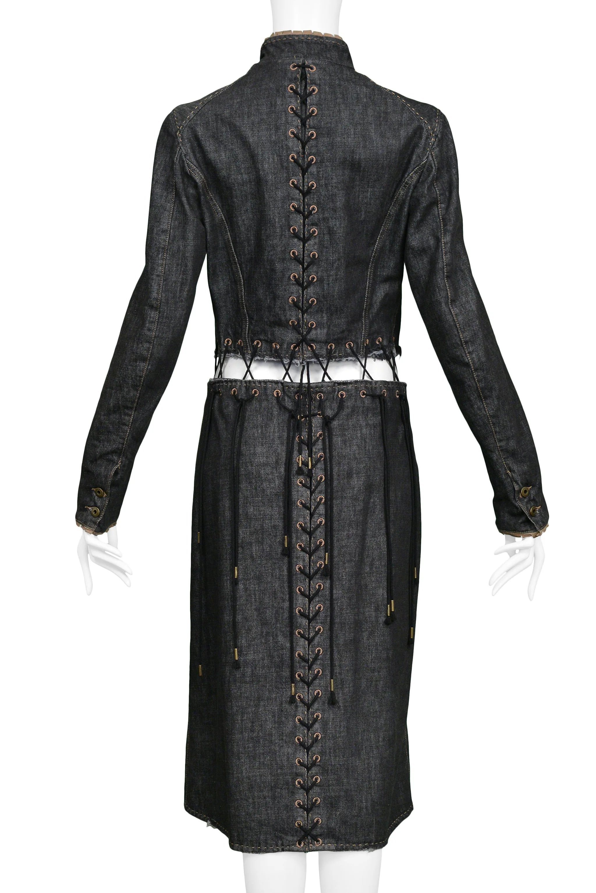 Alexander McQueen Irere 2003 Black Denim Coat with Laces