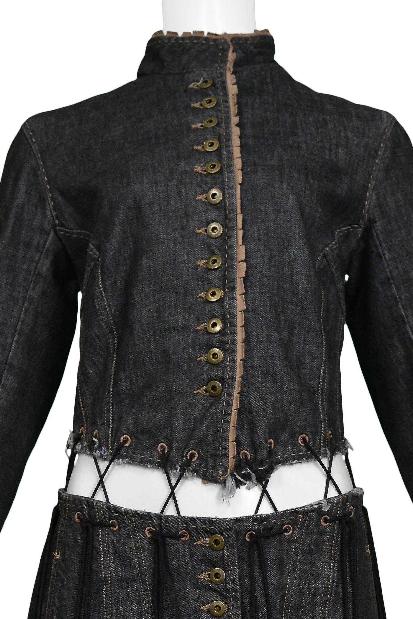 Alexander McQueen Irere 2003 Black Denim Coat with Laces