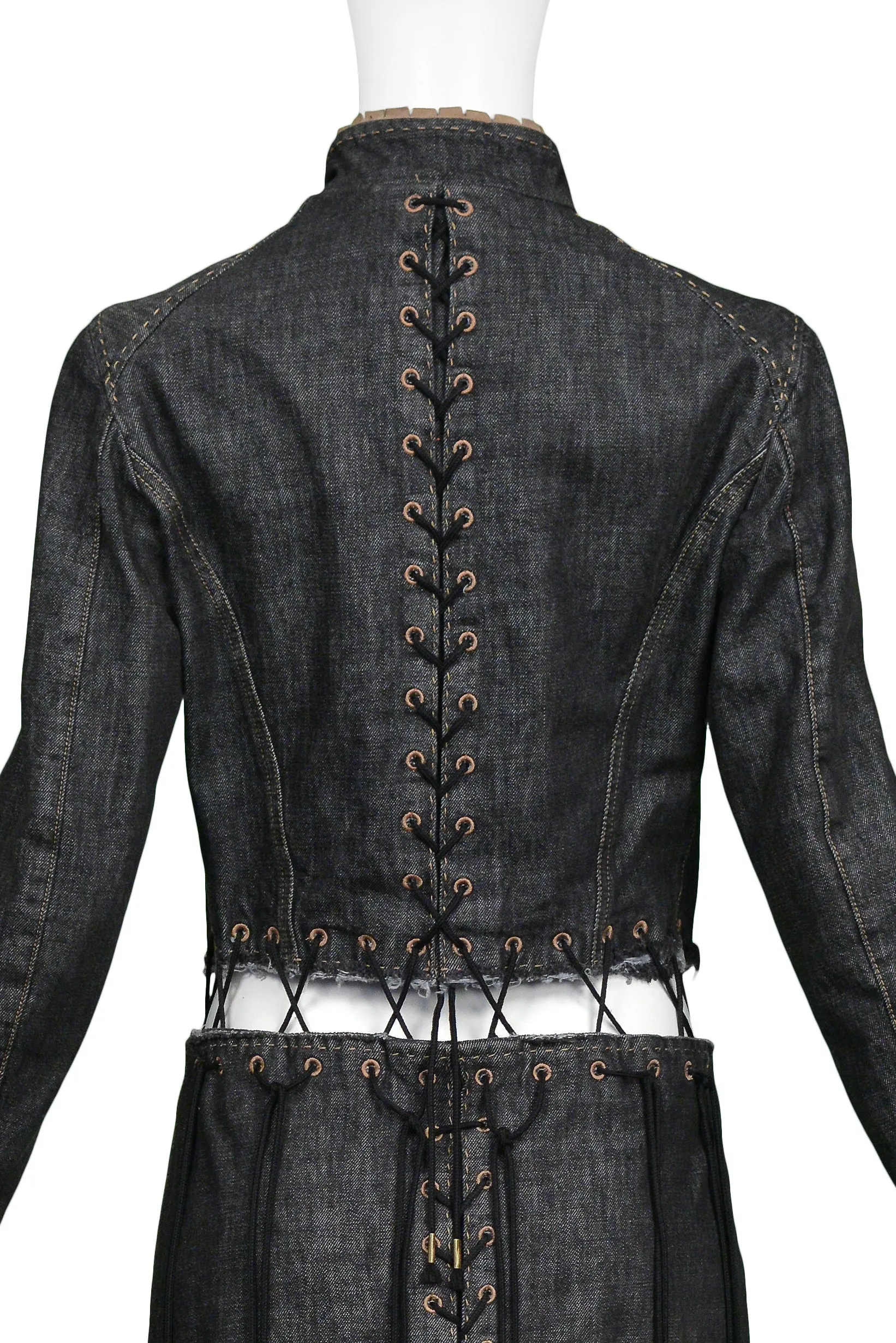 Alexander McQueen Irere 2003 Black Denim Coat with Laces