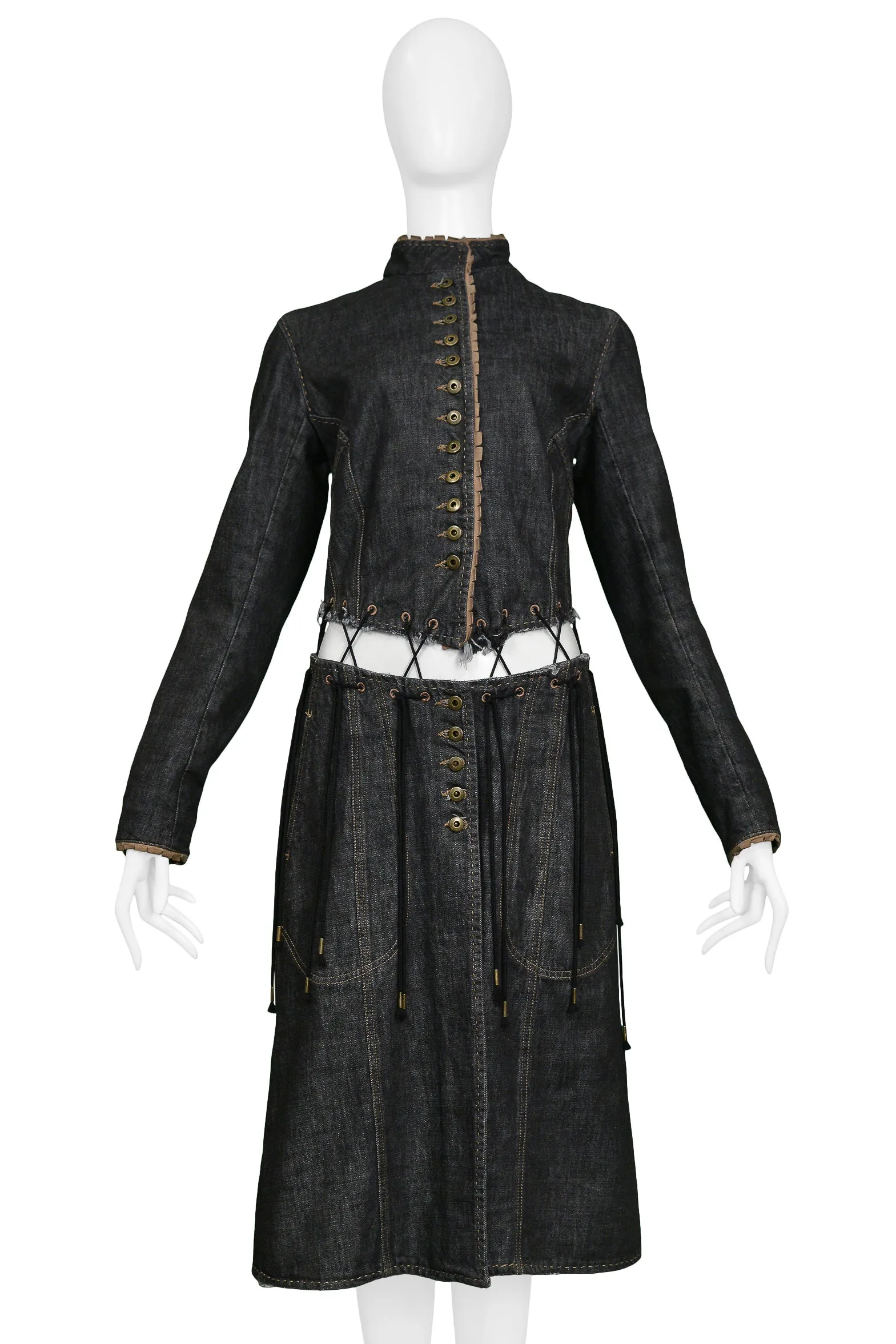 Alexander McQueen Irere 2003 Black Denim Coat with Laces