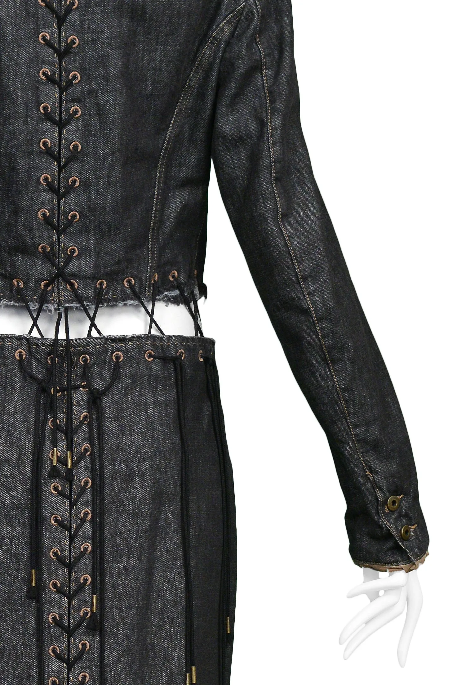 Alexander McQueen Irere 2003 Black Denim Coat with Laces