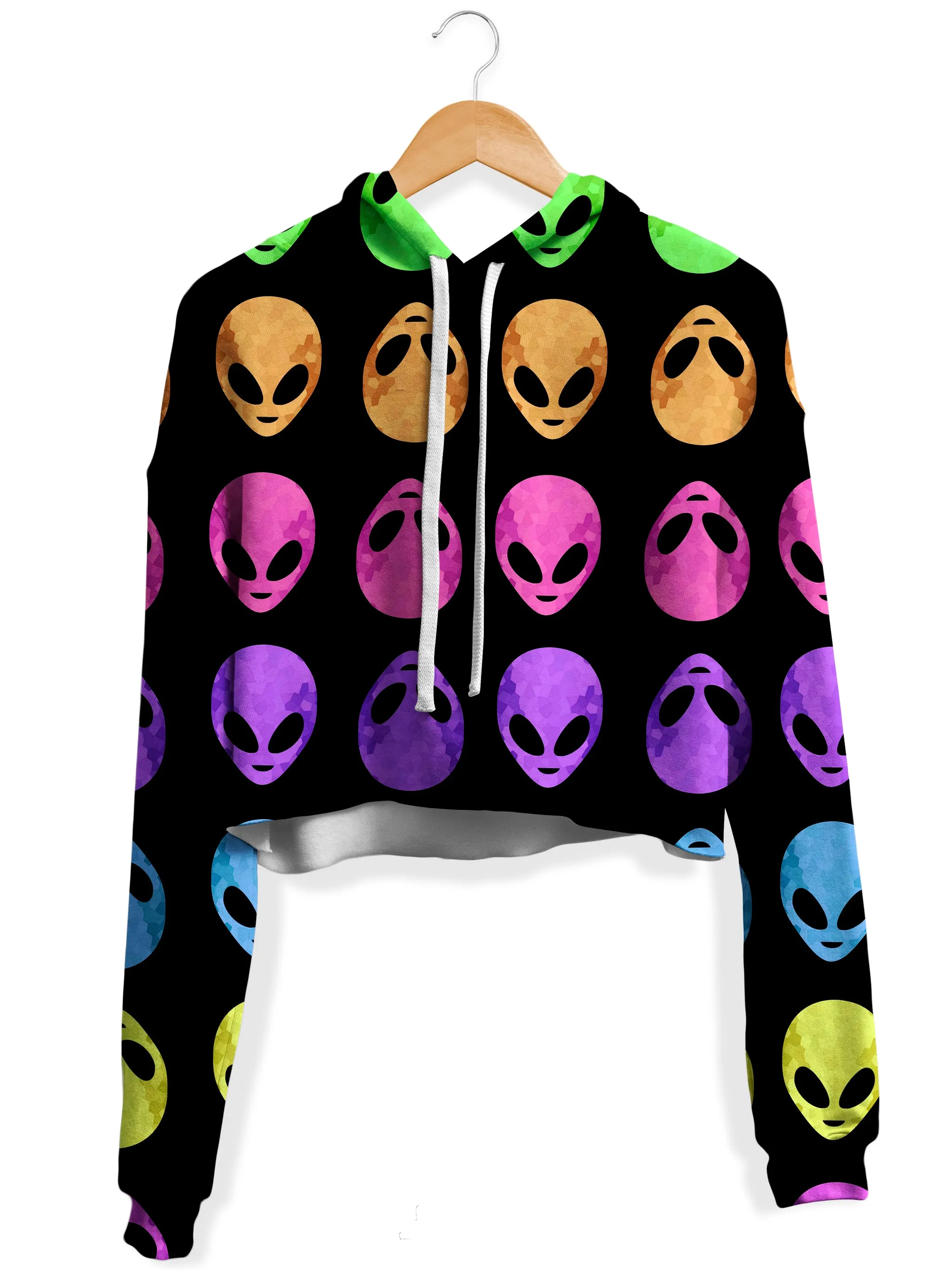 Alien Pattern Fleece Crop Hoodie