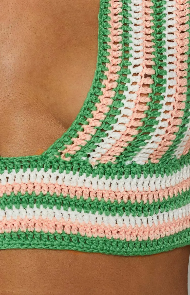 Alma Crochet Crop Top Green