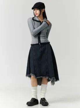 Asymmetrical Denim Midi Skirt CN329