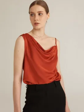 Asymmetrical Neck Satin Top