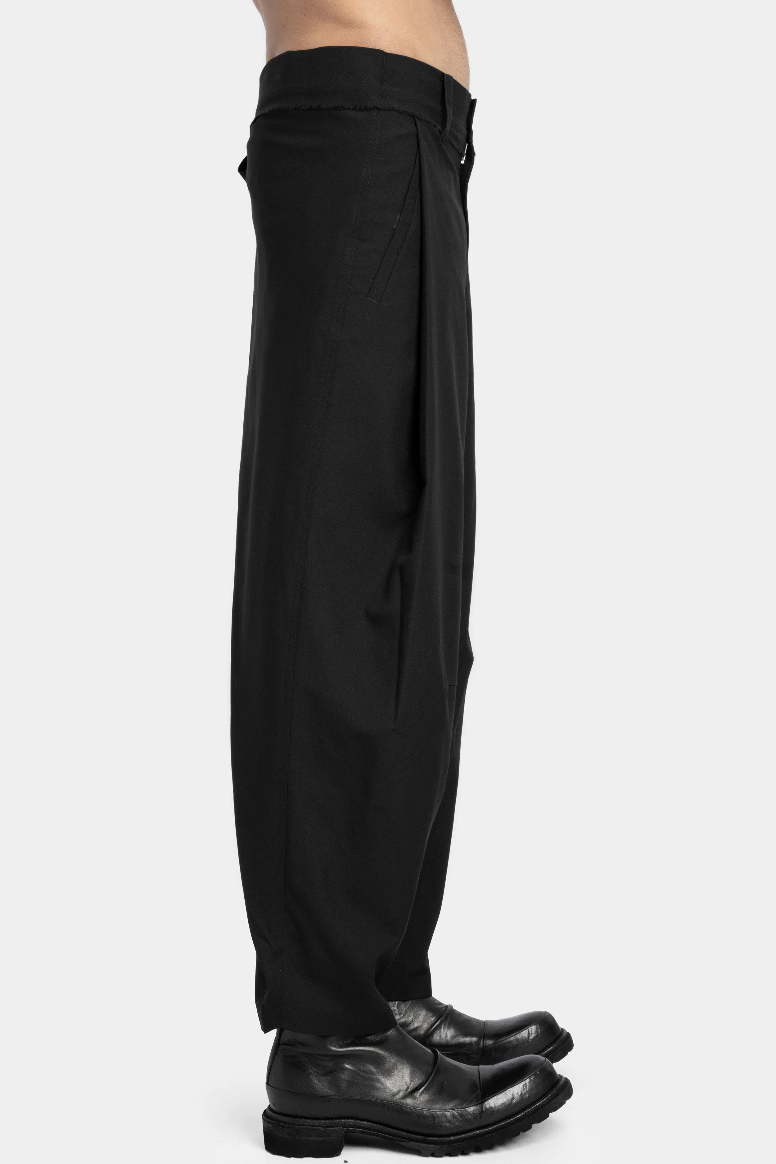 Asymmetrical skirt overlay wool blend pants