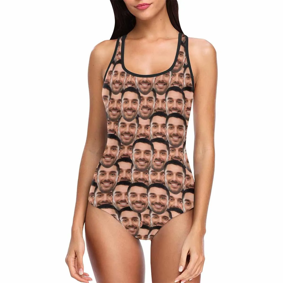 #Bathingsuit-Custom Husband Face Swimsuit Personalized Photo Women's One Piece Bathing Suit Funny Gift