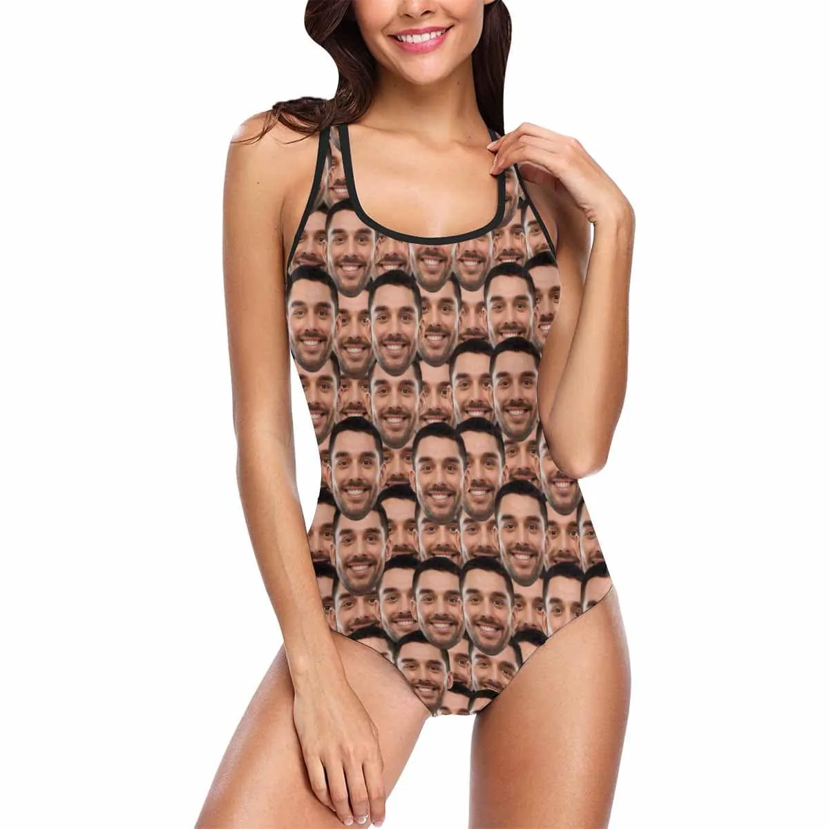 #Bathingsuit-Custom Husband Face Swimsuit Personalized Photo Women's One Piece Bathing Suit Funny Gift