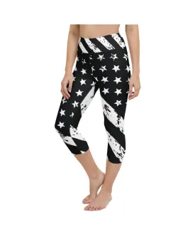 Black & White American Flag Yoga Capris