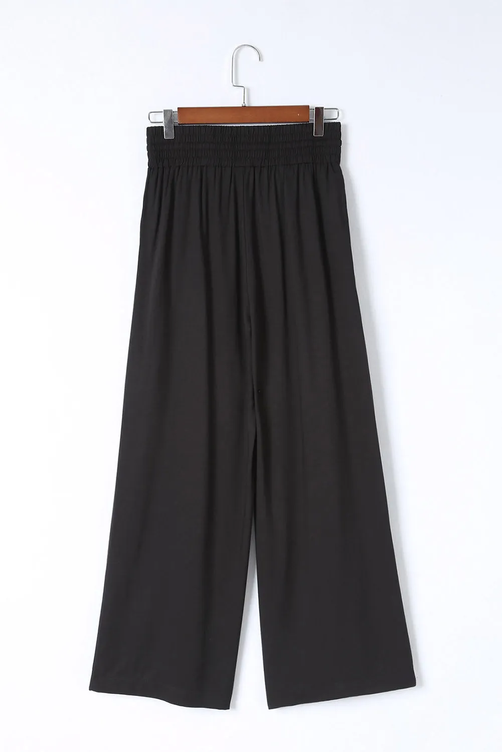 Black Drawstring Elastic Waist Casual Wide Leg Pants