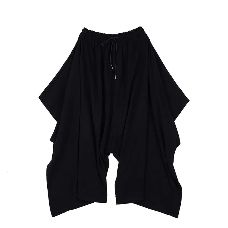 Black Irregular Casual Wide-leg Pants