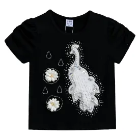 Black Peacock Applique T-Shirt