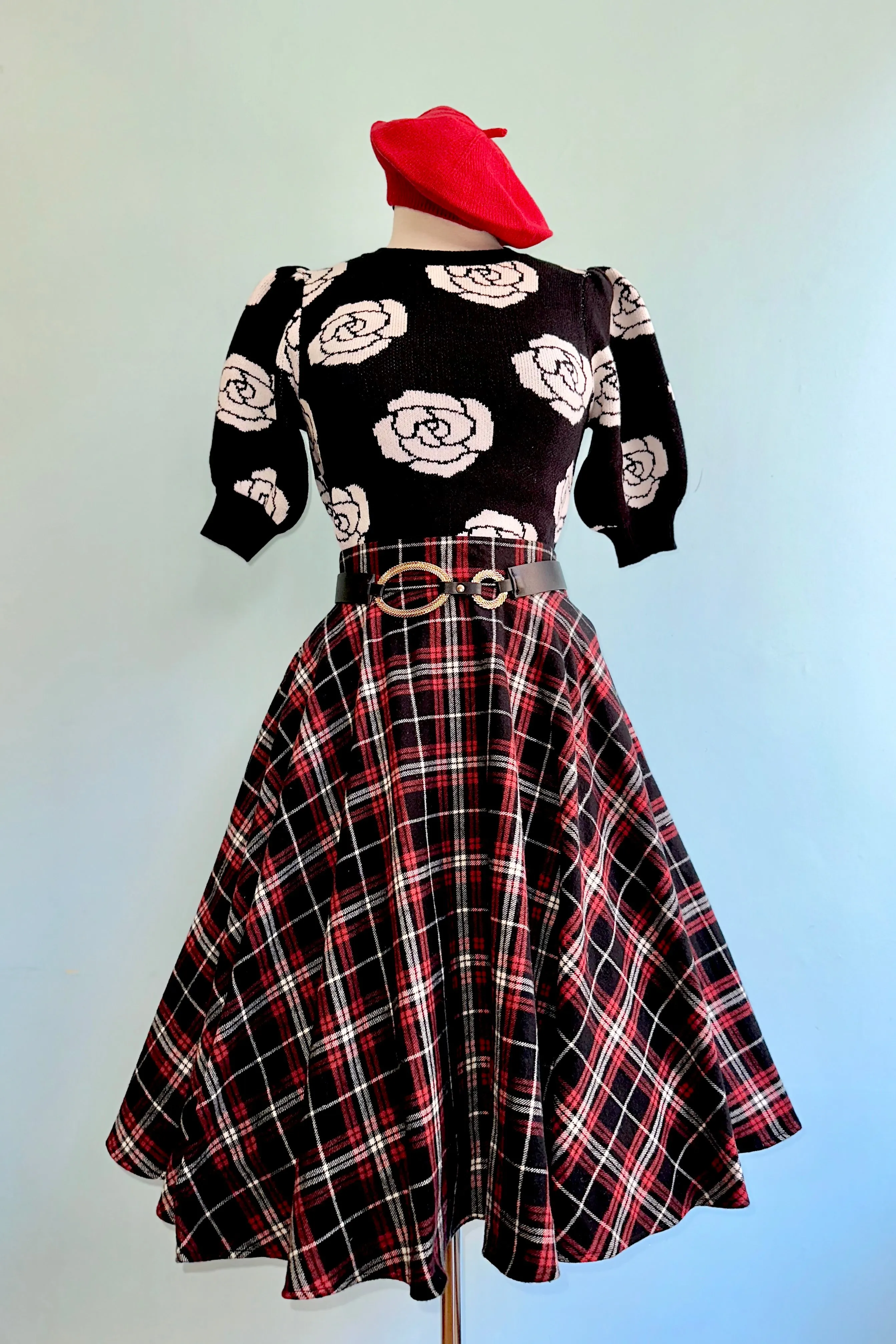 Black Plaid Flannel Circle Skirt by Heart of Haute