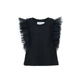 Black Tulle Frill T-Shirt