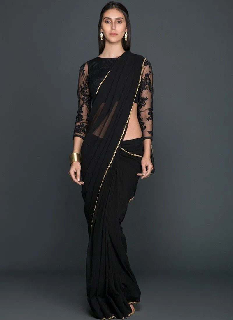 Black With Gold Trim Saree