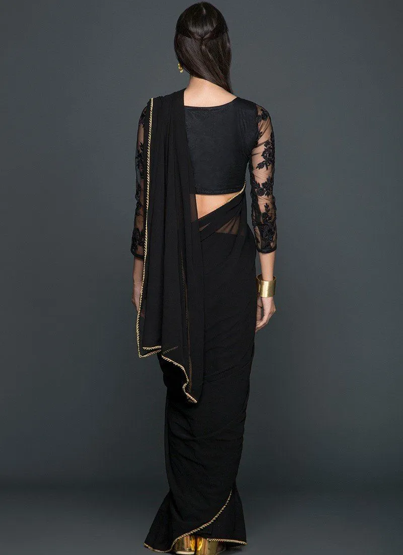 Black With Gold Trim Saree