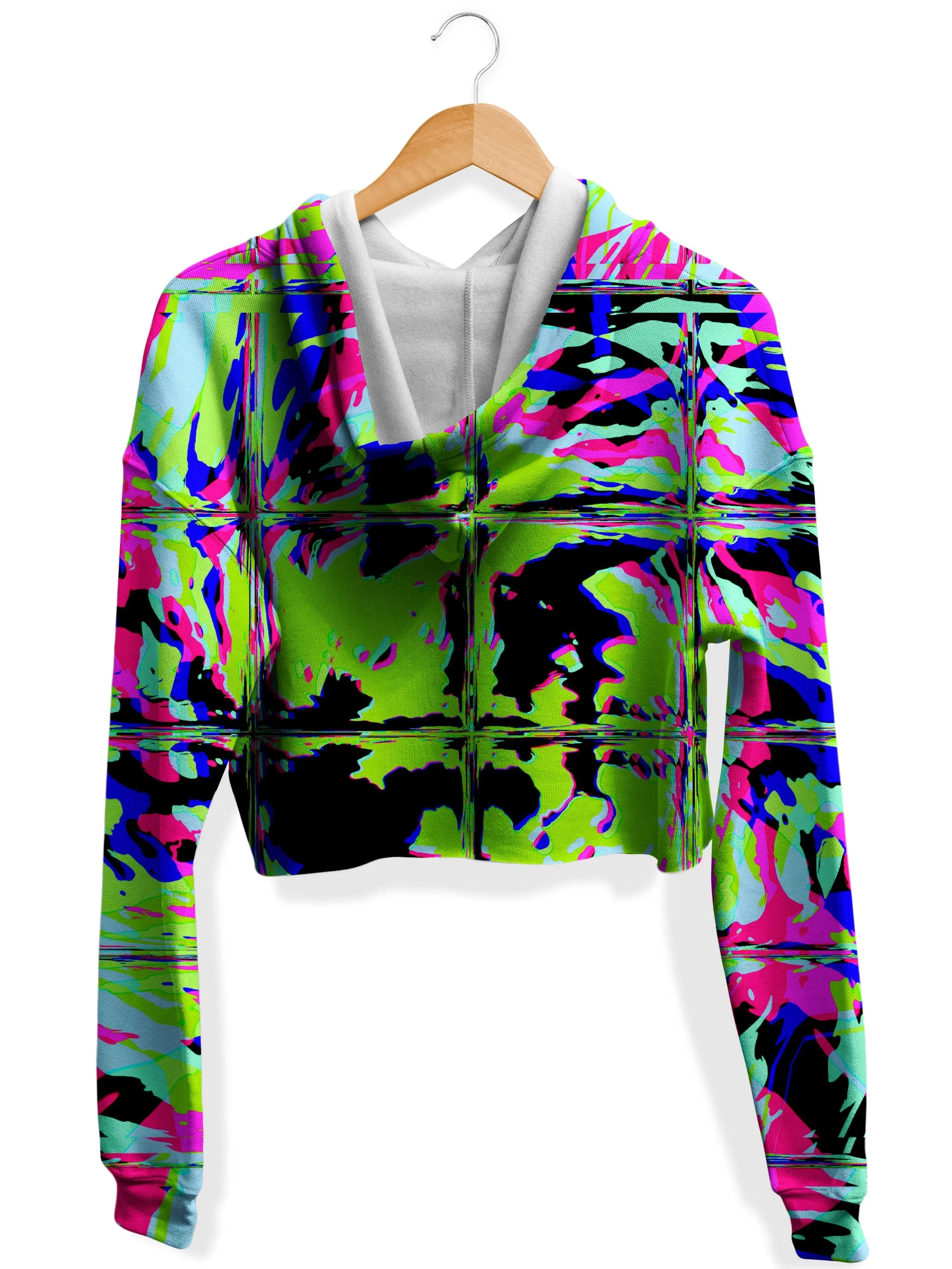 Blacklight Rave Glitch Fleece Crop Hoodie