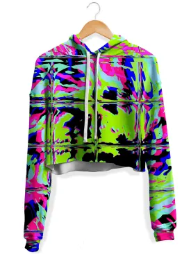 Blacklight Rave Glitch Fleece Crop Hoodie