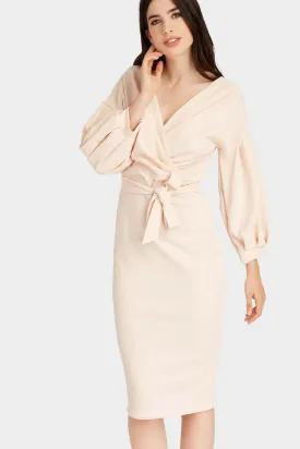 Blush Bell Sleeve Wrap Top Midi Dress