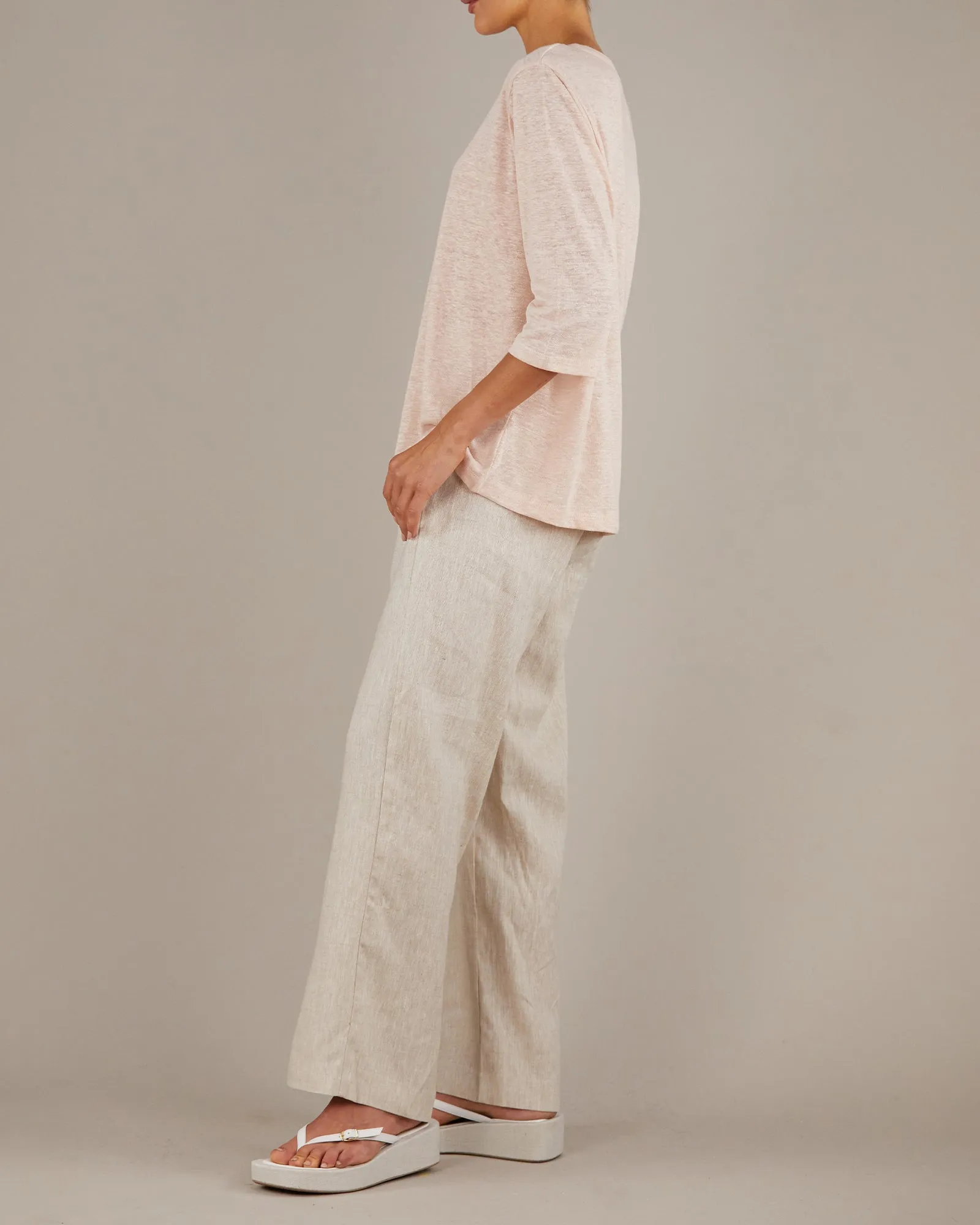 Bronte Linen Jersey Top - Baby Pink