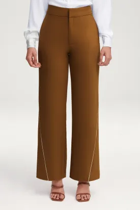 Brown Wide Leg Piping Detail Pants