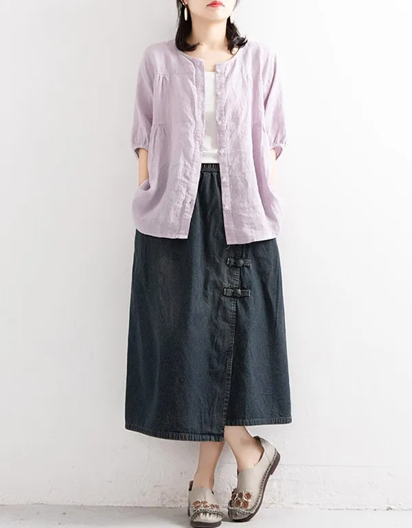 Buckle Hem Irregular Denim Mid-length Skirt