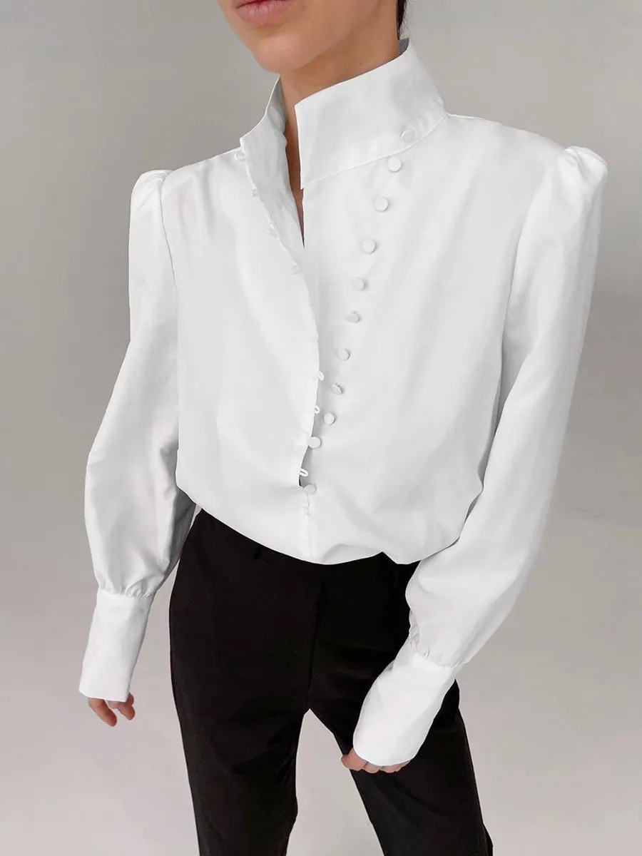 Chic High-Collar Button-Up Blouse