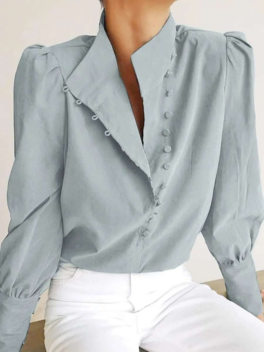 Chic High-Collar Button-Up Blouse