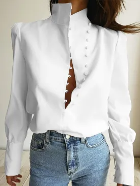 Chic High-Collar Button-Up Blouse