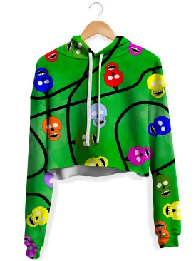 Christmas Skulls Green Fleece Crop Hoodie