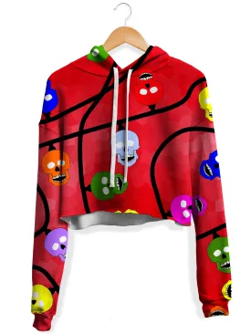 Christmas Skulls Red Fleece Crop Hoodie