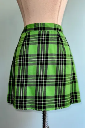 Hell Bunny Cory Mini Skirt in Vibrant Neon Green Plaid Pattern