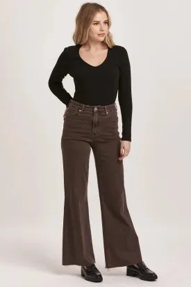 Dear John Denim Fiona High Rise Wide Leg Jeans Mocha Brown