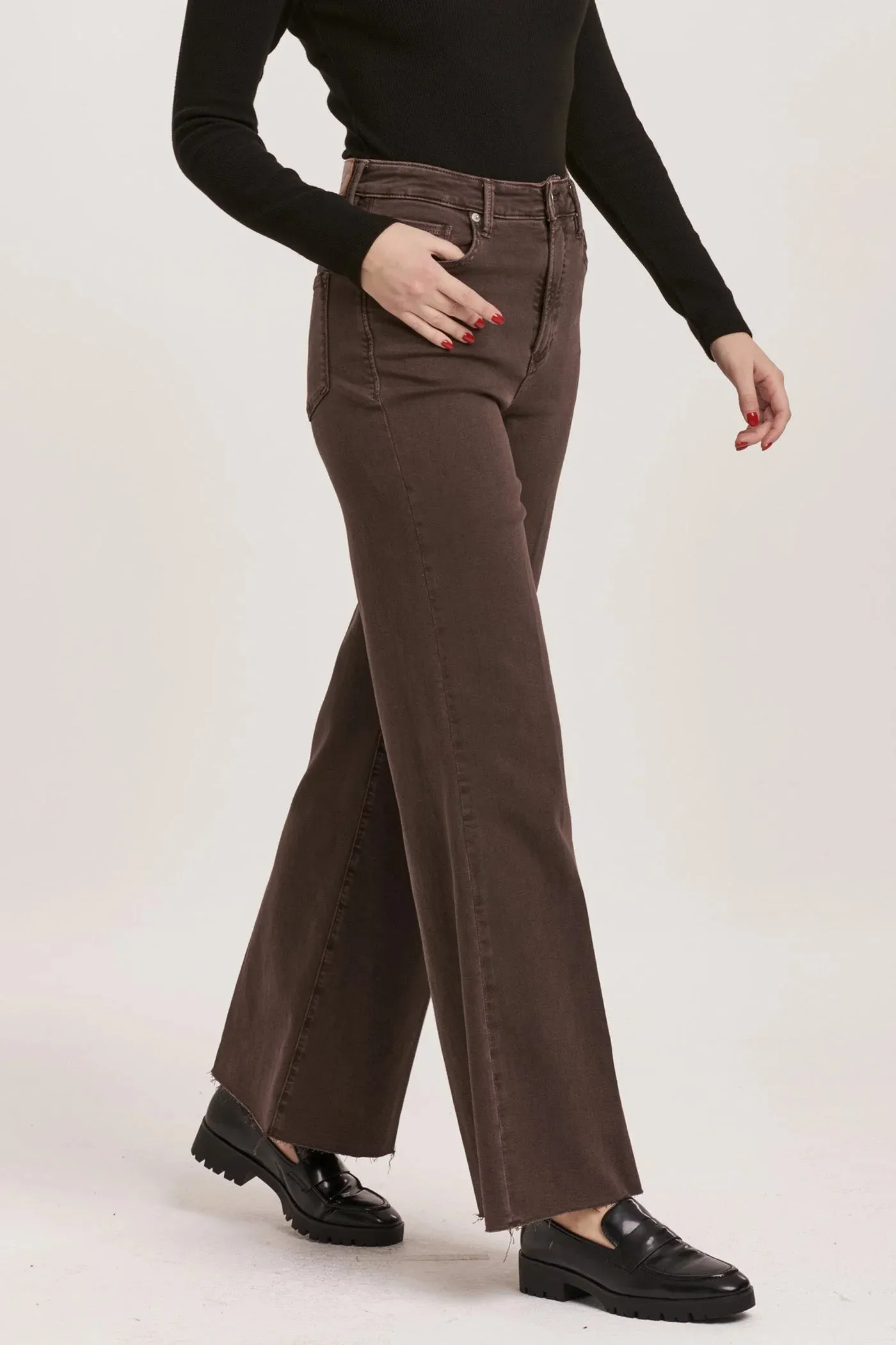 Dear John Denim Fiona High Rise Wide Leg Jeans Mocha Brown