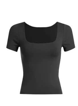 D.F. Women's Square Neck Short Sleeve Lined T-Shirt - Black