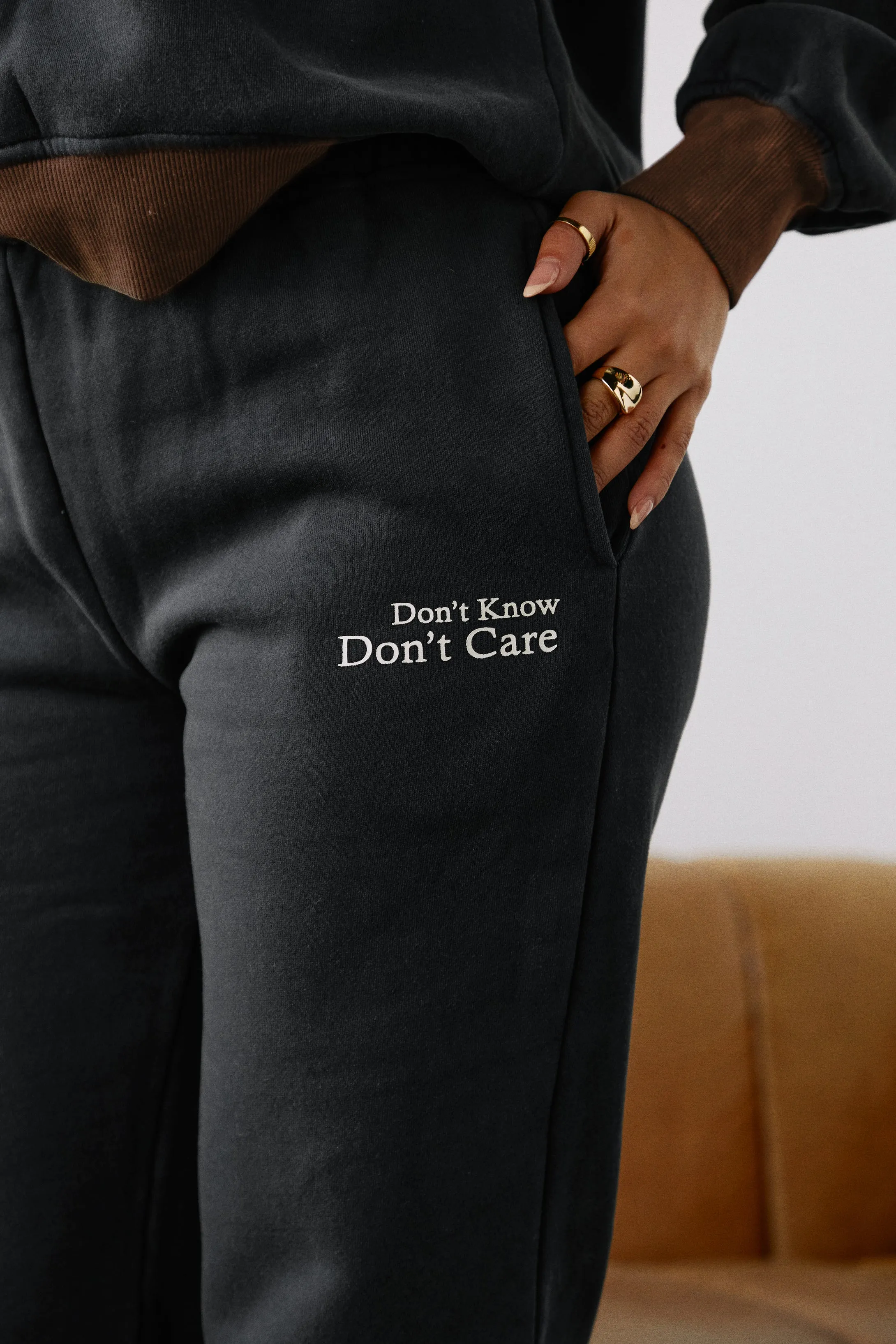 Don't Know Don't Care High Waist Wide Leg Sweat Pant - Blue